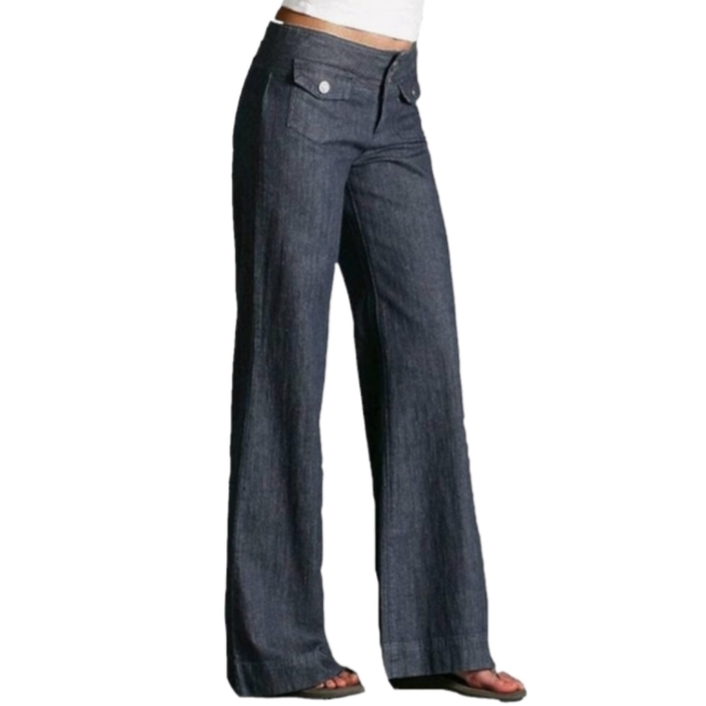 Flamingo Womens Casual Flap Pocket Wide Leg Baggy Pants With‎ Button Front   XL